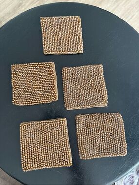 Dransfield & Ross Set of 5 Wood Beaded Cocktail Napkins Coasters